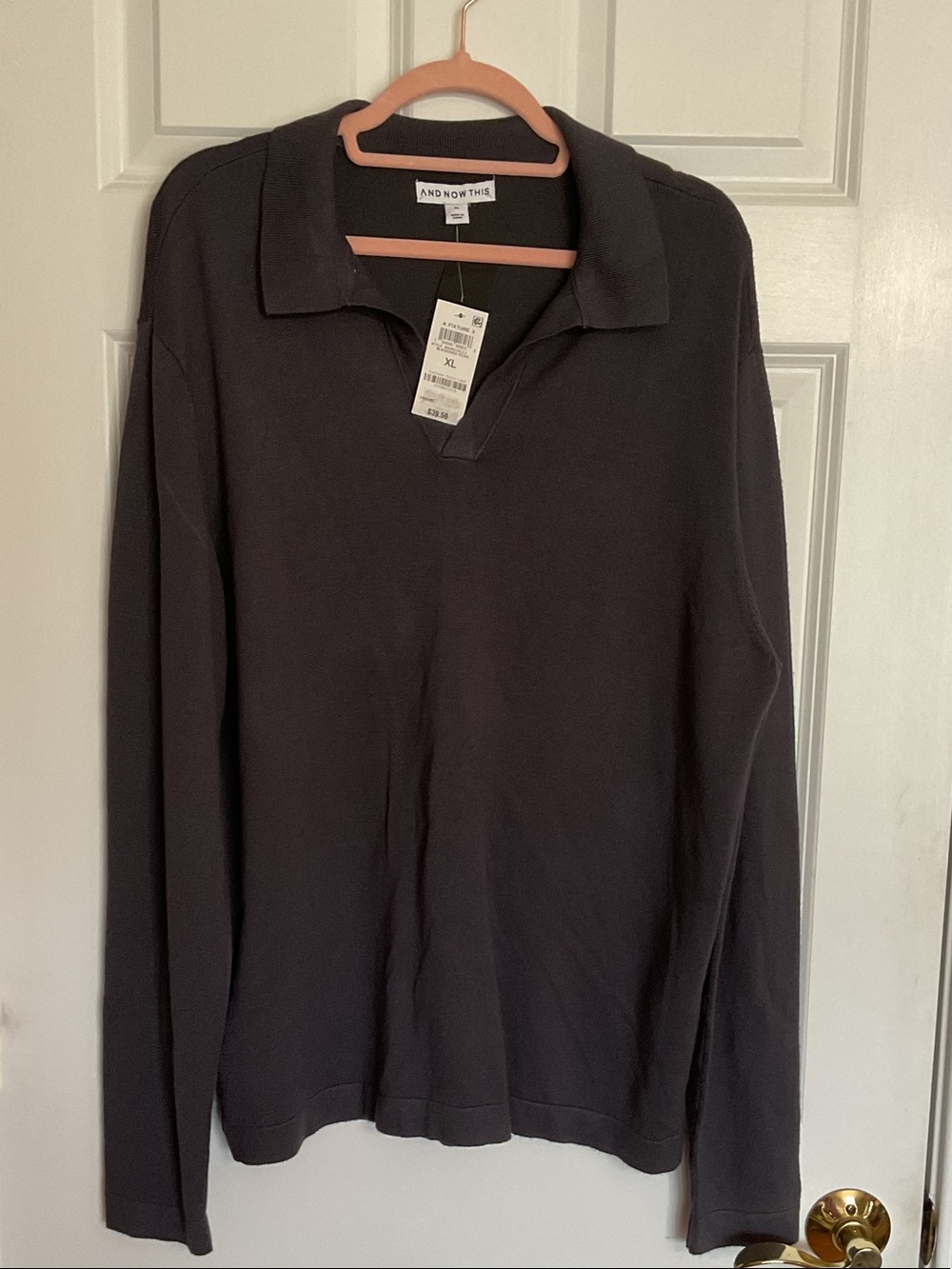 And Now This Charcoal Open-Collar Long Sleeve Polo